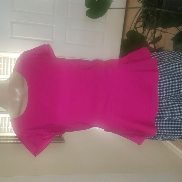 Express s hot pink satin peplum drop sleeve darted bust feminine top - Picture 1 of 11
